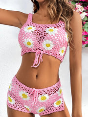 Daisy Print Bikini and Shorts Set For Women, Cutout, Greenpoint, BYMANYC New York. BYMANYC ® New York