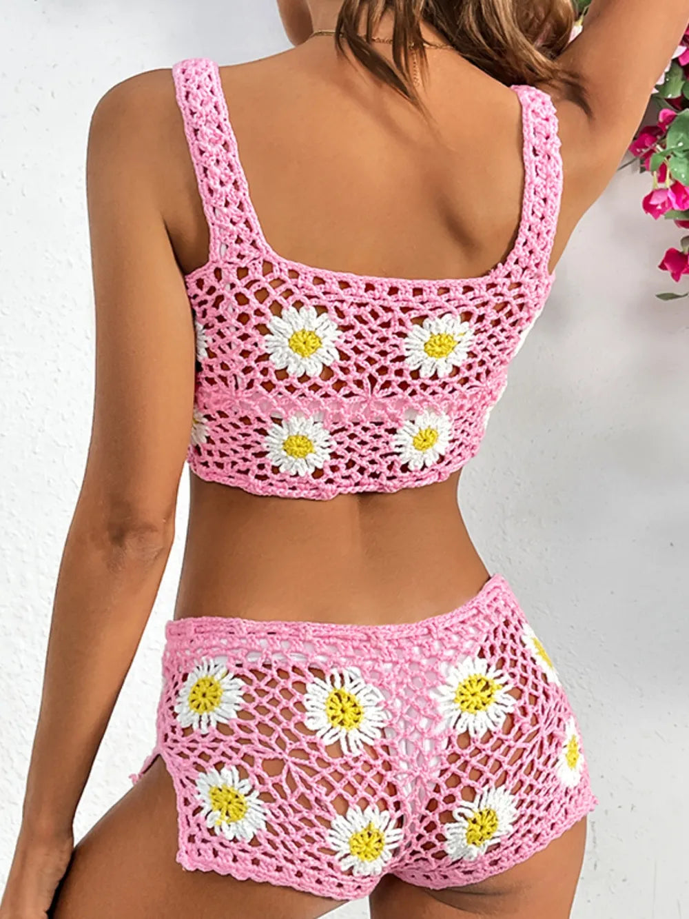 Daisy Print Bikini and Shorts Set For Women, Cutout, Greenpoint, BYMANYC New York. BYMANYC ® New York