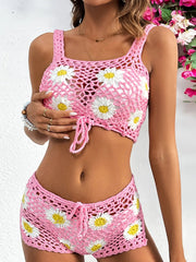 Daisy Print Bikini and Shorts Set For Women, Cutout, Greenpoint, BYMANYC New York. BYMANYC ® New York