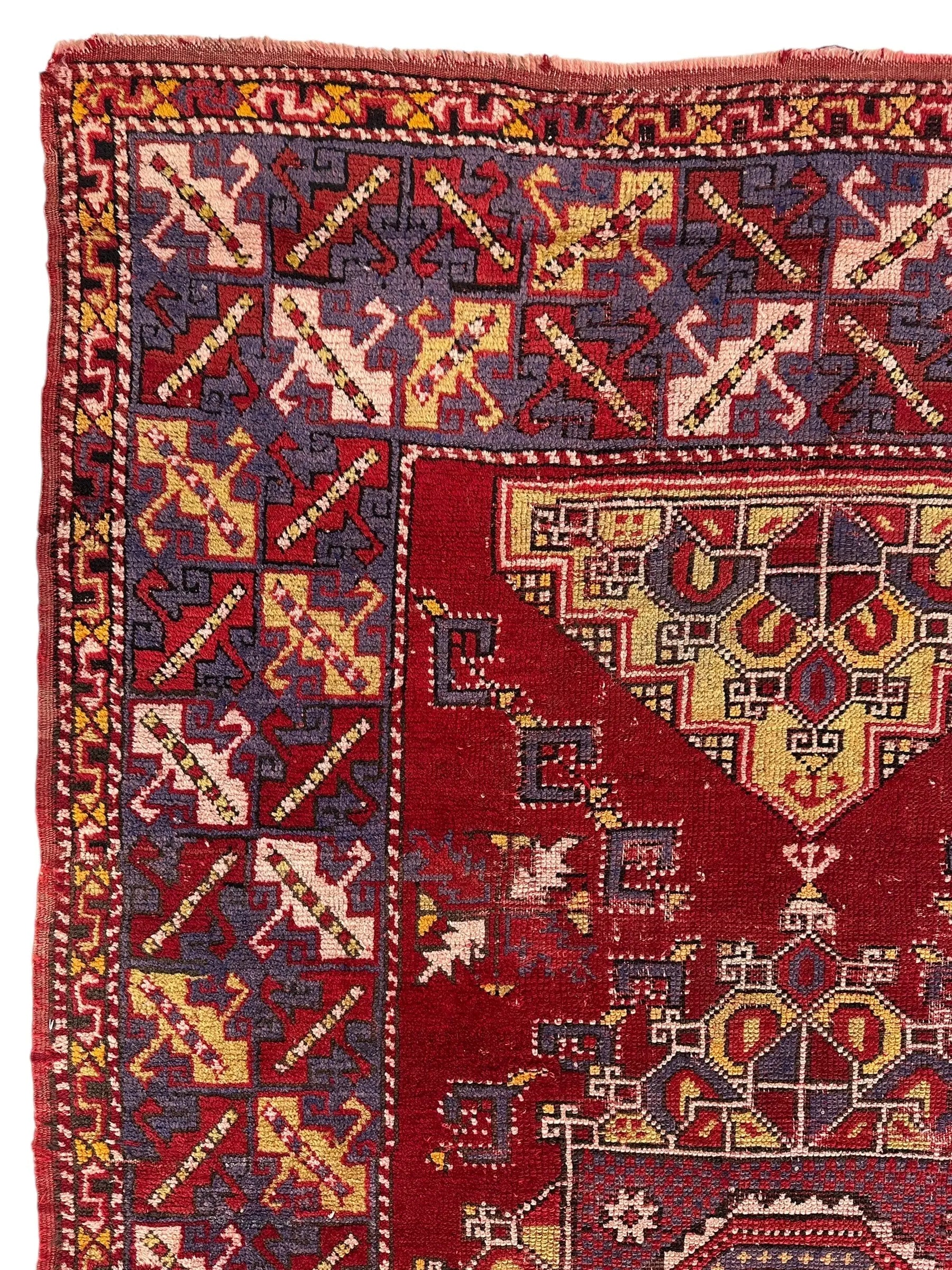 Dezgiri Anatolian Tribal Wool Rug – 5’x8’– Hand-Knotted Red Medallion Rug with Geometric Motifs Rugistan