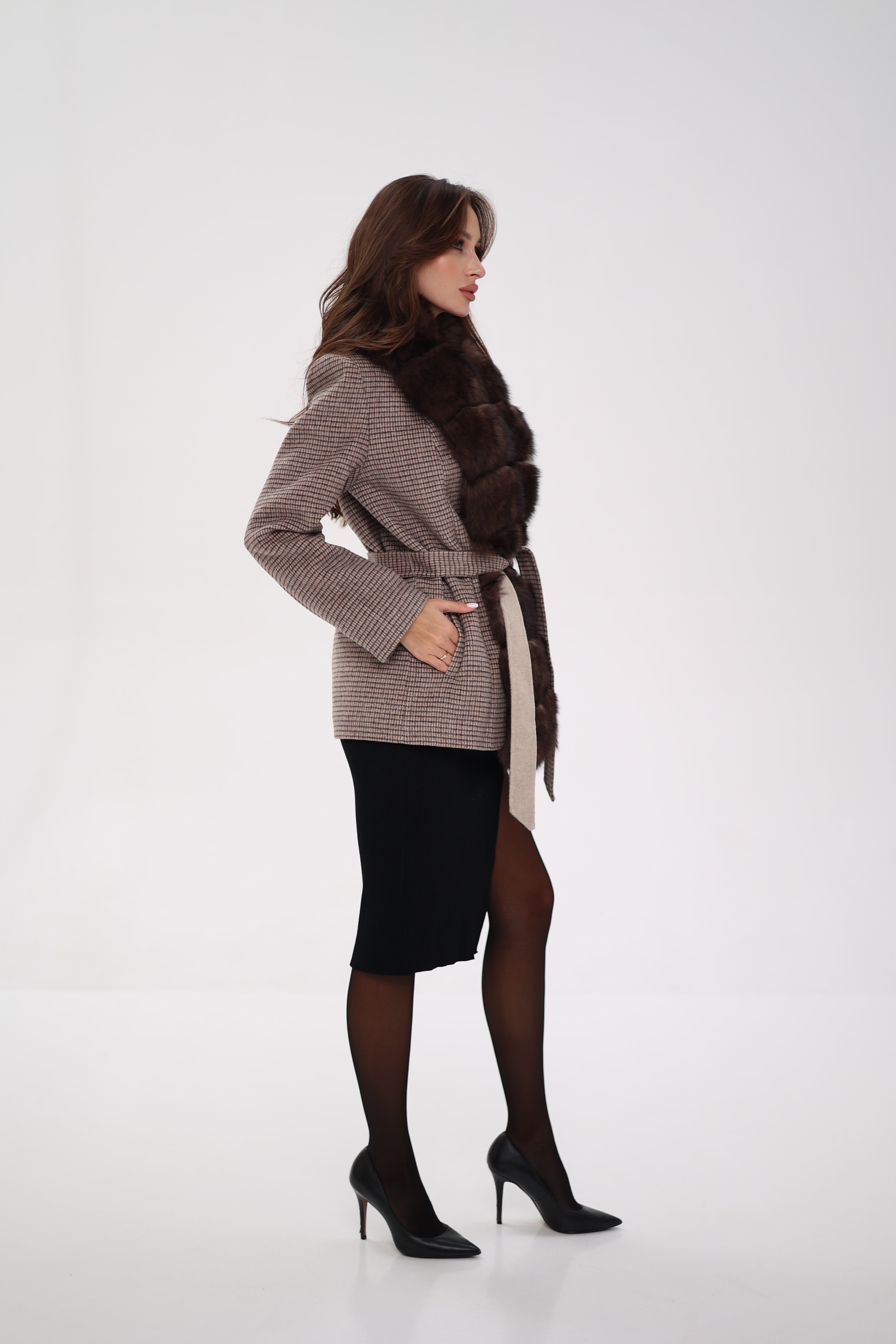 Genuine Polar Fox Fur Virgin Wool Coat in Dark Beige Alaska® Outerwear Company