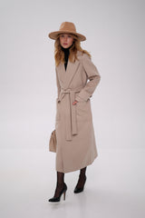 Eliza Classic Cashmere Wool Blend Overcoat in Nude