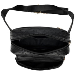 Black handbag with a visible brand logo on a white background