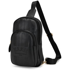 Black sling bag with 'ELLE' branding on a white background