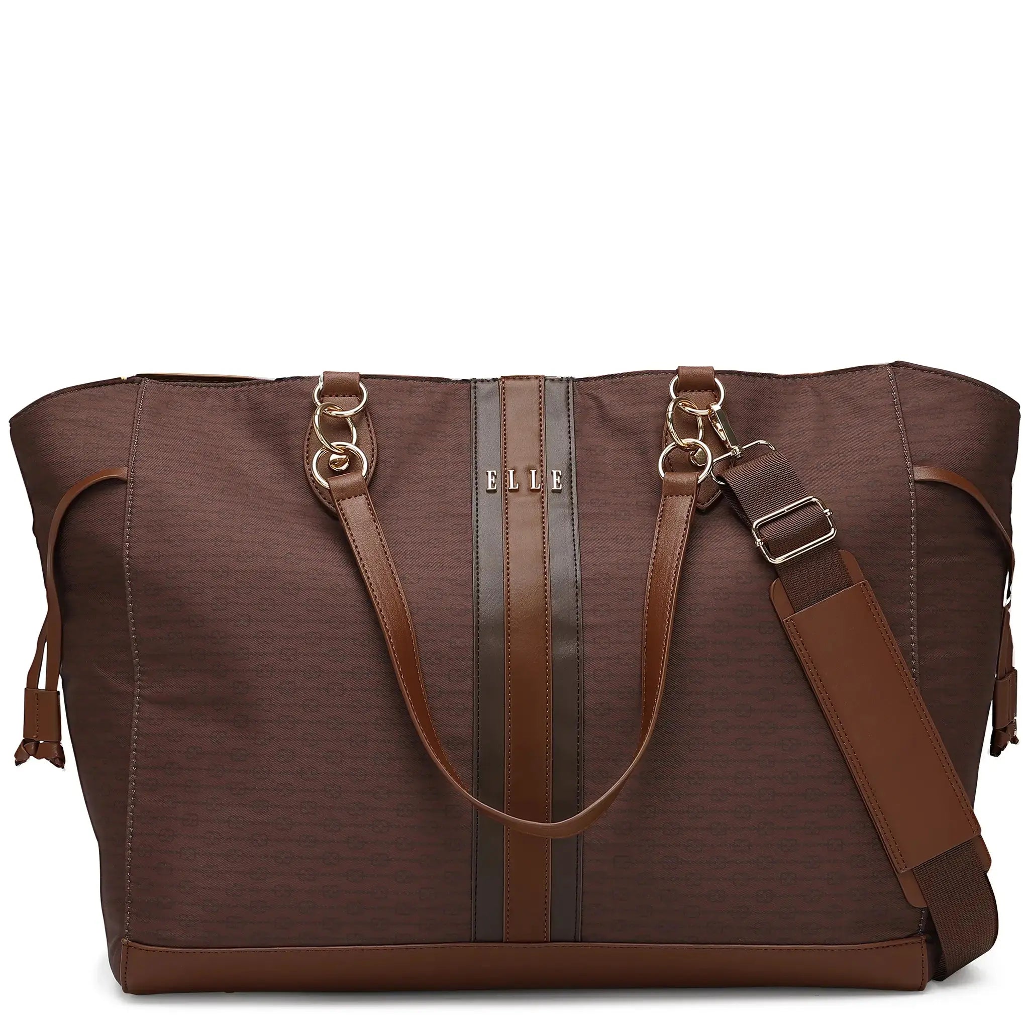 Brown bag with a strap on a white background