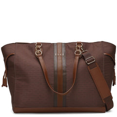 Brown bag with a strap on a white background