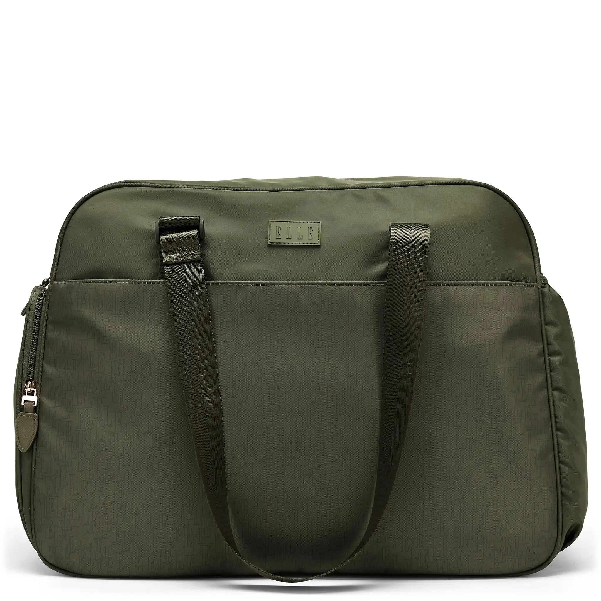 Green bag with a visible brand logo on a white background
