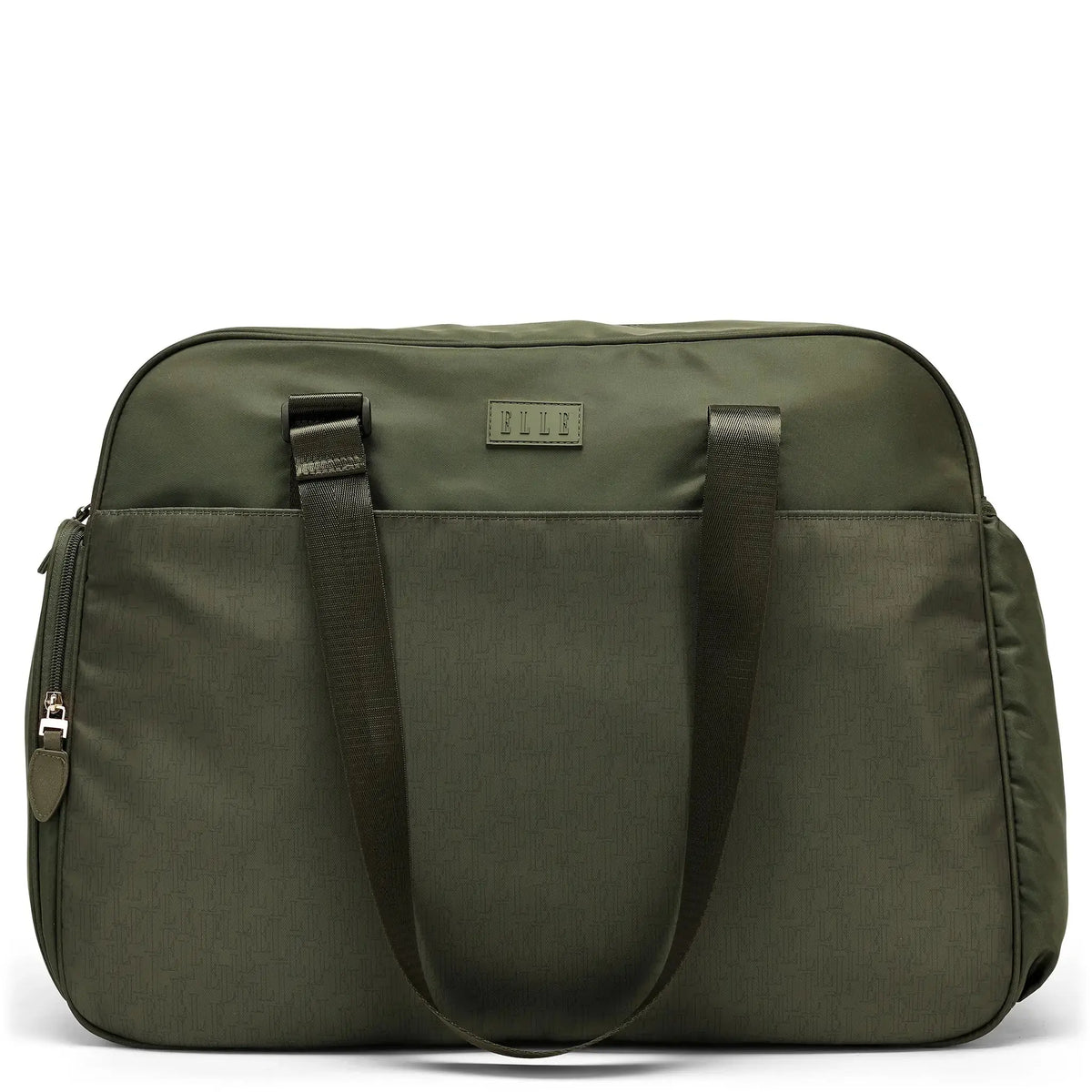 Green bag with a visible brand logo on a white background
