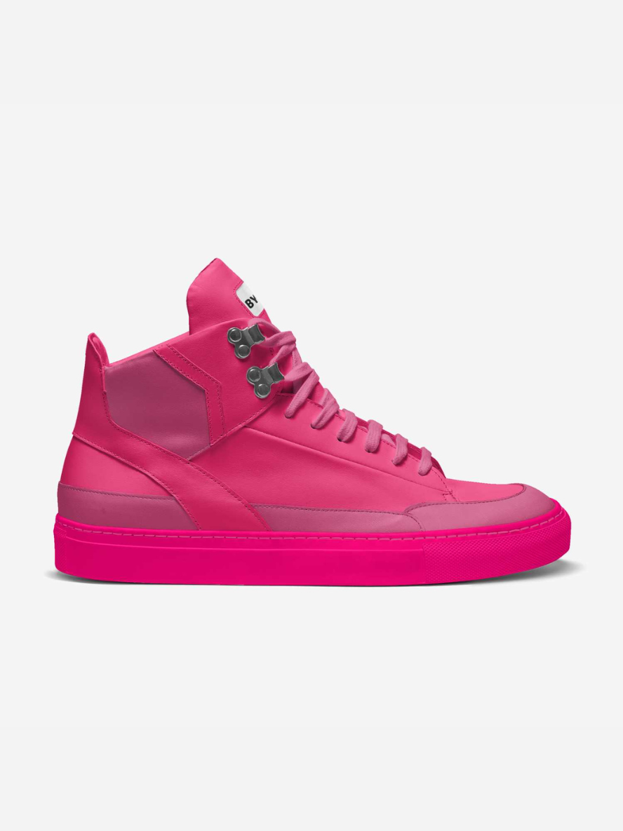 Pink high-top sneaker on a white background