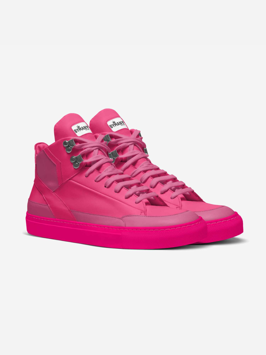 Pink high-top sneakers on a white background