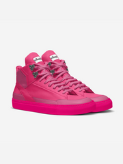Pink high-top sneakers on a white background