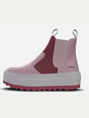 Pink and red platform Chelsea boot on a white background