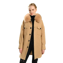 Wool Coat with Natural Fur Collar - Luxury Outerwear