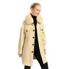 Wool Coat with Natural Fur Collar - Luxury Outerwear