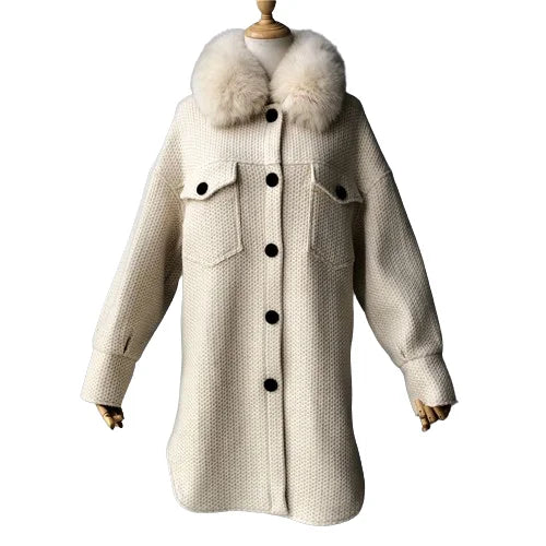 Wool Coat with Natural Fur Collar - Luxury Outerwear