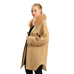 Wool Coat with Natural Fur Collar - Luxury Outerwear