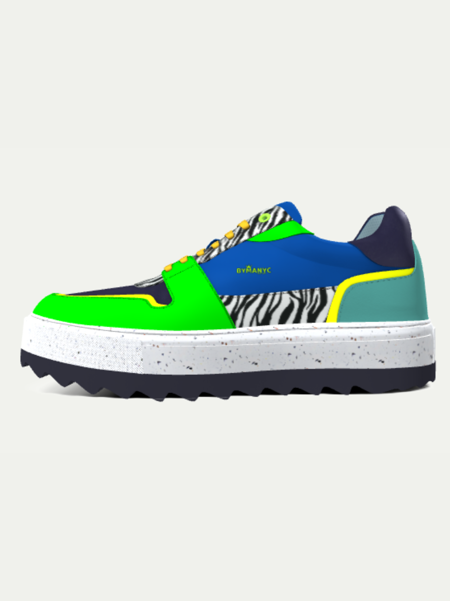 Multicolored sneaker with zebra pattern on a white background