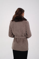 Genuine Polar Fox Fur Virgin Wool Coat in Dark Beige Alaska® Outerwear Company