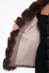Genuine Polar Fox Fur Virgin Wool Coat in Dark Beige Alaska® Outerwear Company