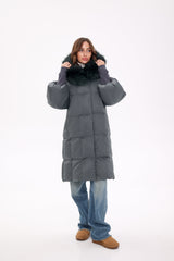 Genuine Silver Fox Fur Trim Down Coat in Forest Slate Alaska® Outerwear Company