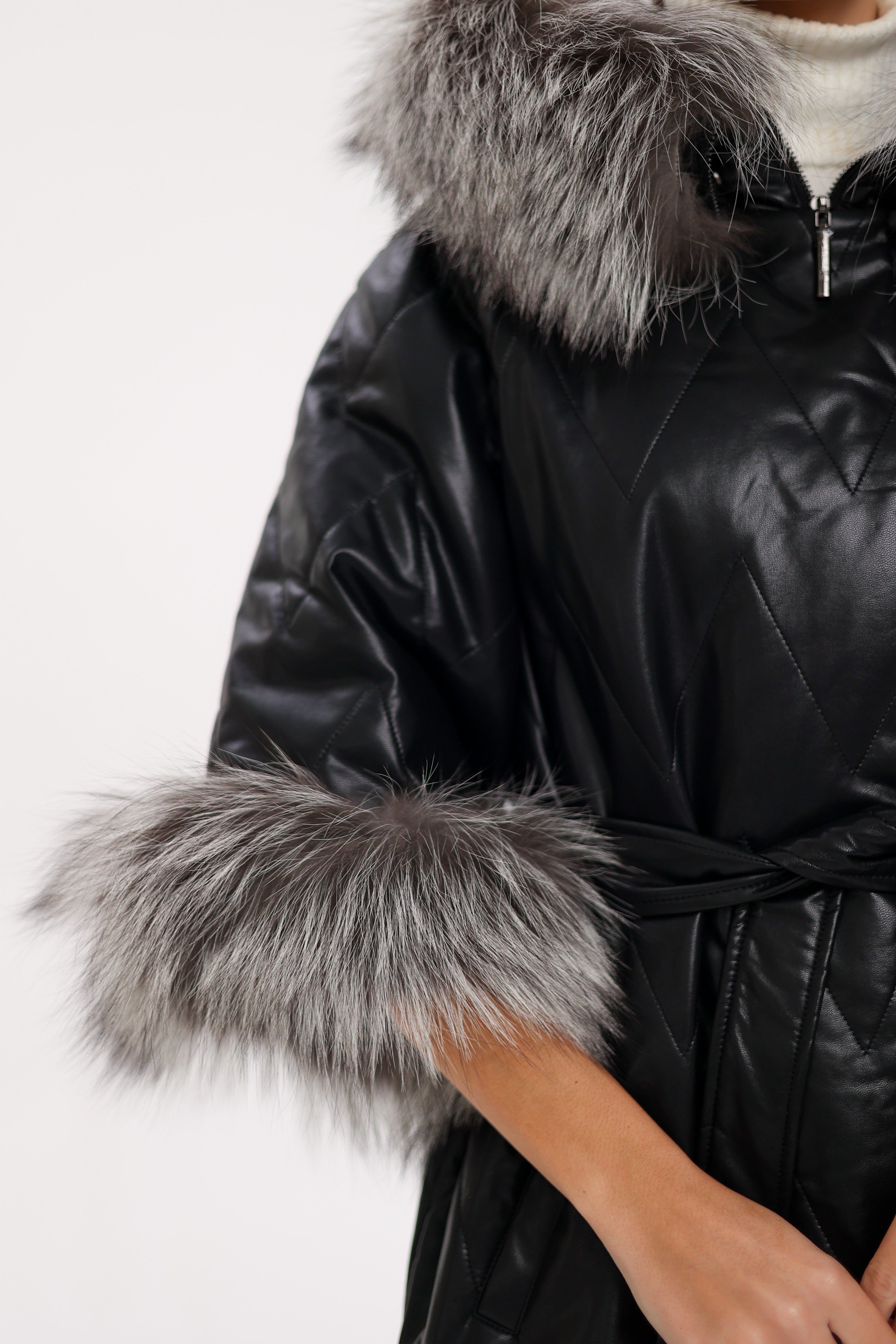 Genuine Silver Fox Eco-Leather Coat with Sleeve Extenders Alaska® Outerwear Company