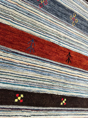 Hand-Knotted Indo-Gabbeh Wool & Bamboo Rug – 5'2" x 7' – Durable Striped Design Rugistan