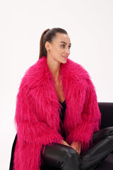 Faux Ostrich Effect Fur Coat