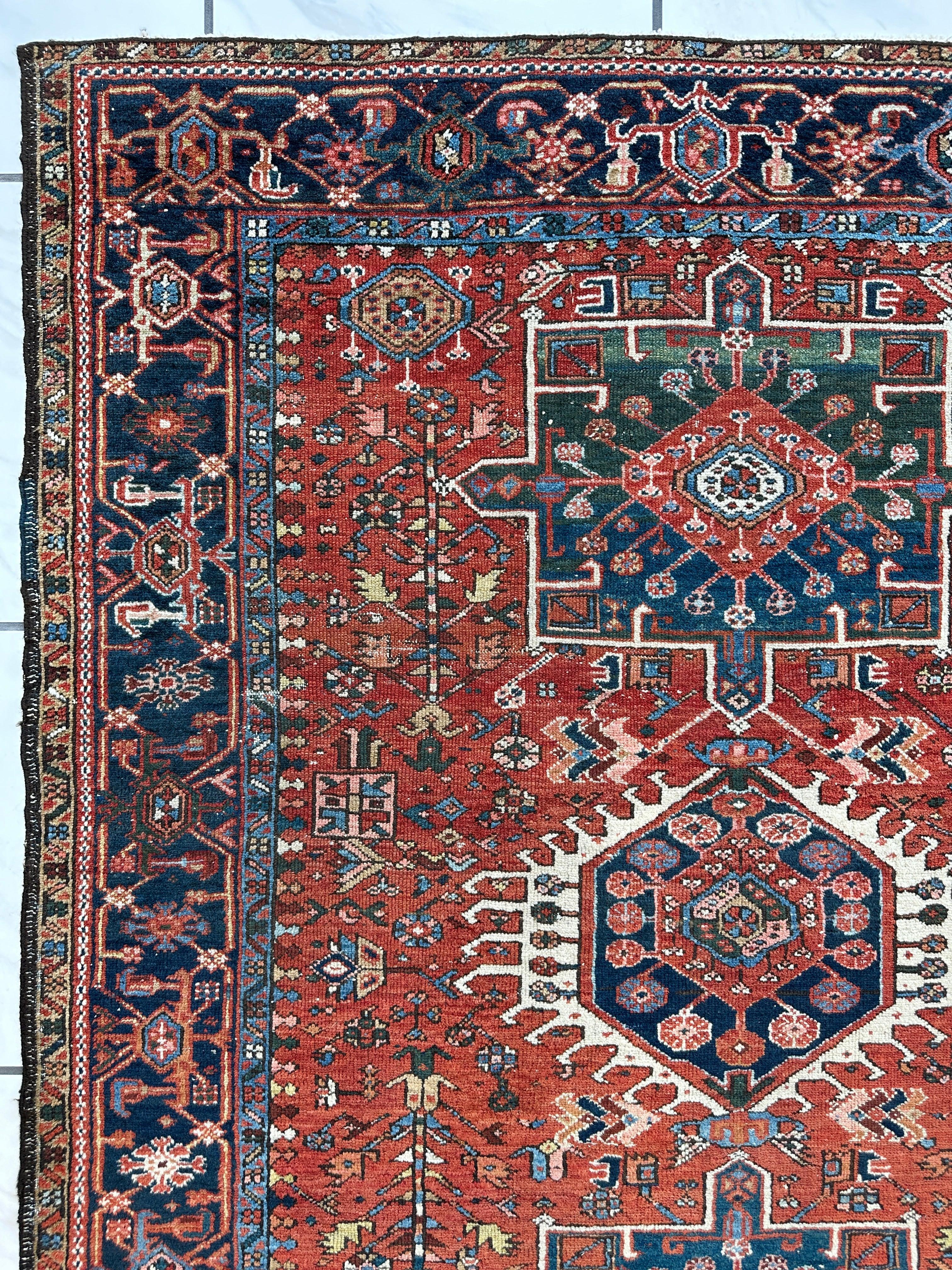 KARAJA Persian Antique Heriz Rug  4'9" x 6' Rugistan