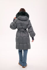 Genuine Silver Fox Fur Trim Down Coat in Forest Slate Alaska® Outerwear Company