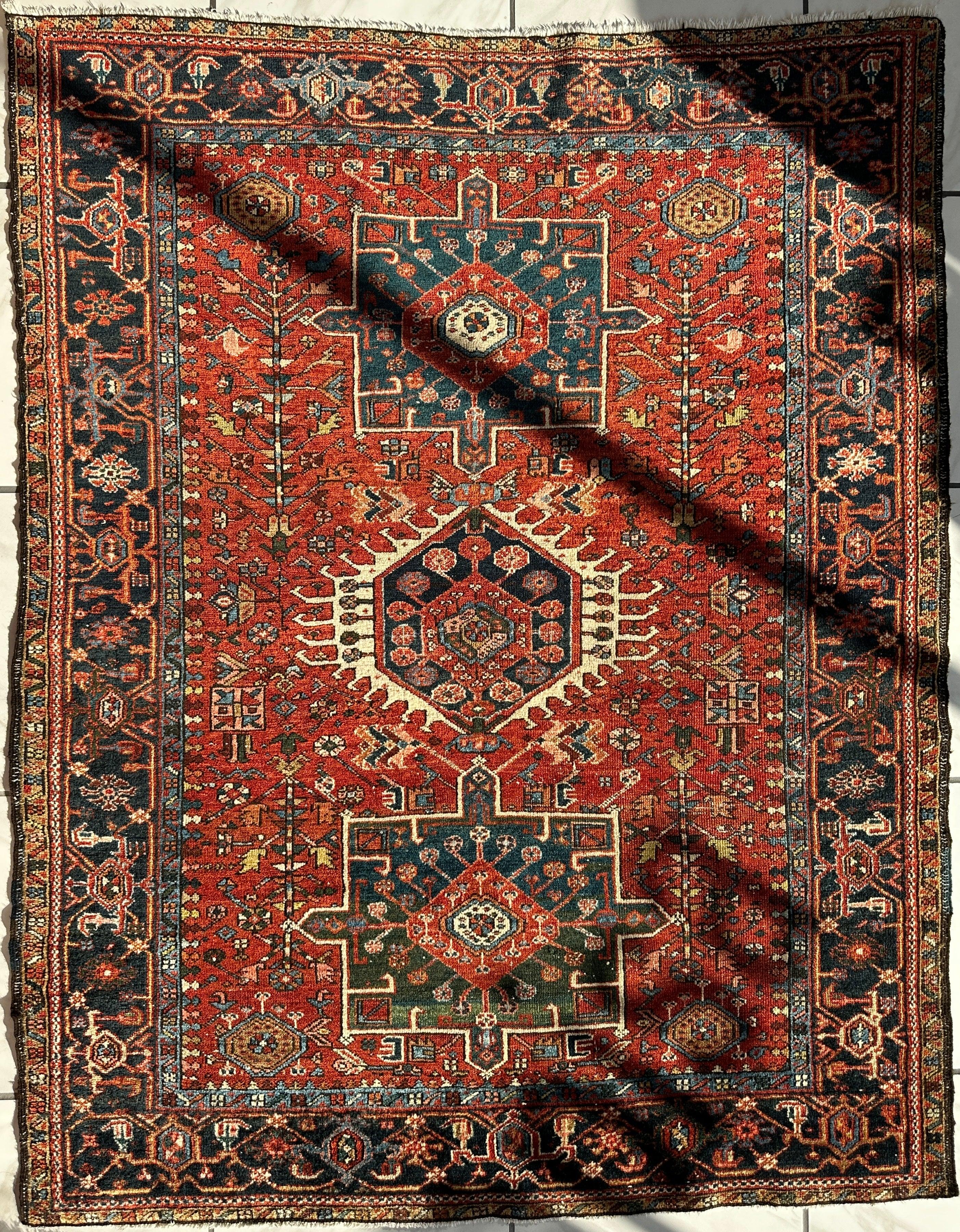 KARAJA Persian Antique Heriz Rug  4'9" x 6' Rugistan