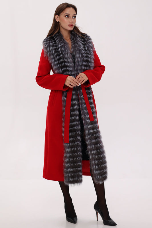 Genuine Silver Fox Virgin Wool Wrap Coat in Red Alaska® Outerwear Company
