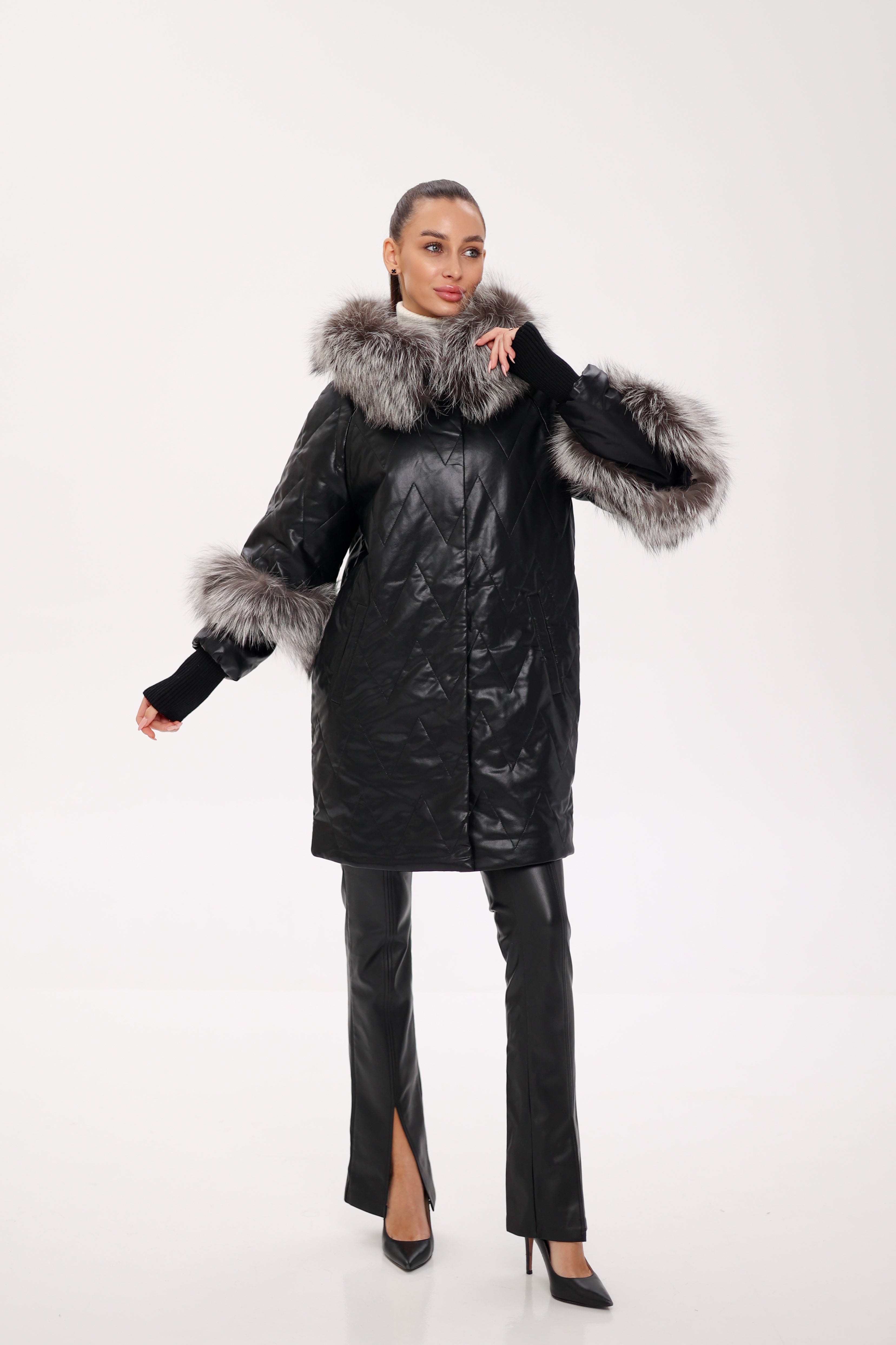 Genuine Silver Fox Eco-Leather Coat with Sleeve Extenders Alaska® Outerwear Company