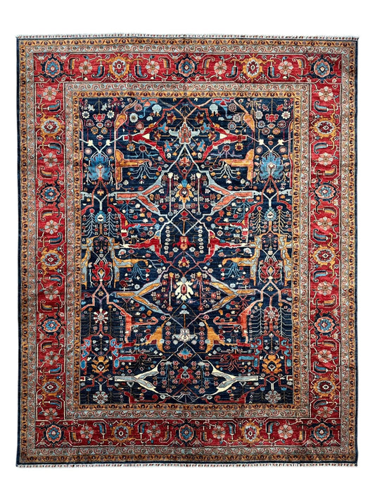 Hand-Knotted Afghani Bidjar Wool Rug – 9’x12’ – Intricate Geometric & Floral Motifs Rugistan