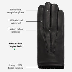 Alessandro (black) - Italian lambskin leather gloves with cashmere lining & touchscreen feature