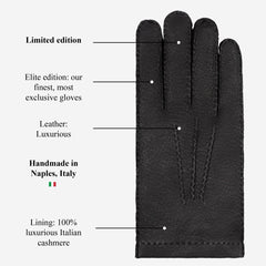 Antonio (black) – Luxurious Italian peccary leather gloves with cashmere lining