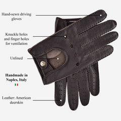 Leonardo (dark brown) - Italian driving gloves made of American deerskin leather