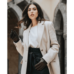 Francesca (brown) - Italian lambskin leather gloves with white rabbit fur lining