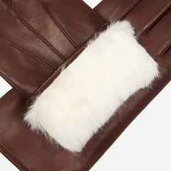 Francesca (brown) - Italian lambskin leather gloves with white rabbit fur lining