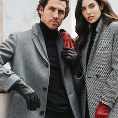 Marco (black) - Italian lambskin leather gloves with white rabbit fur lining