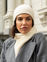Napoli (cream) - Italian 100% cashmere ribbed scarf (unisex)