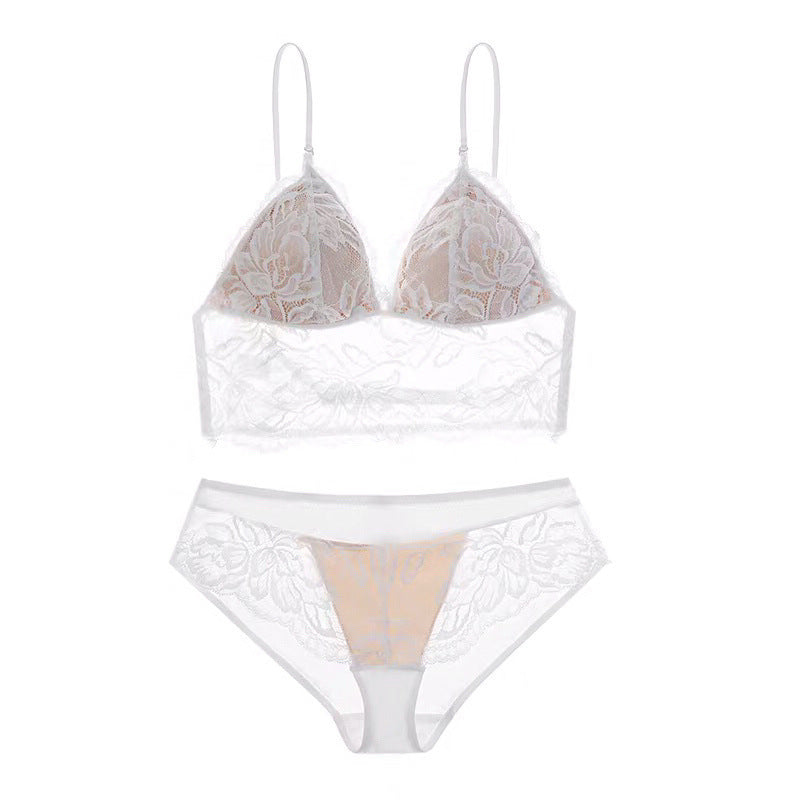 White lace lingerie set on a white background