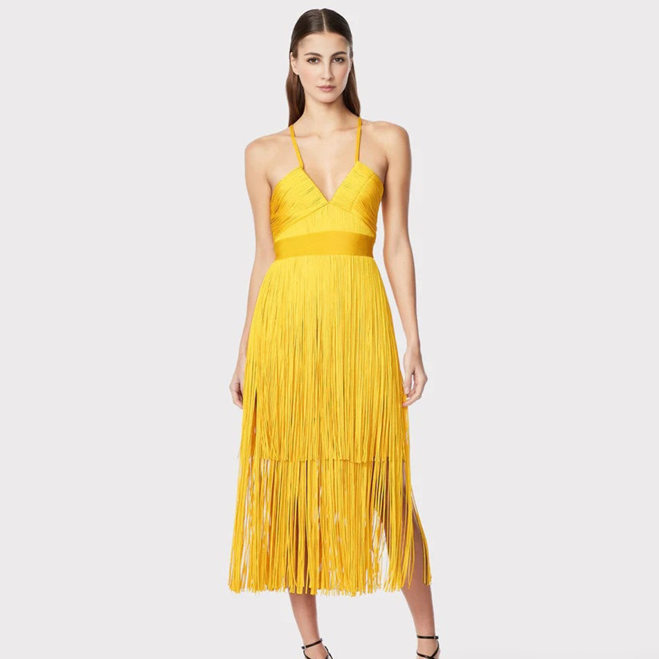 Fringe Bandage Dress With Suspender Straps For Women, Tribeca, BYMANYC New York.