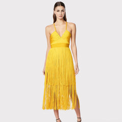 Fringe Bandage Dress With Suspender Straps For Women, Tribeca, BYMANYC New York.