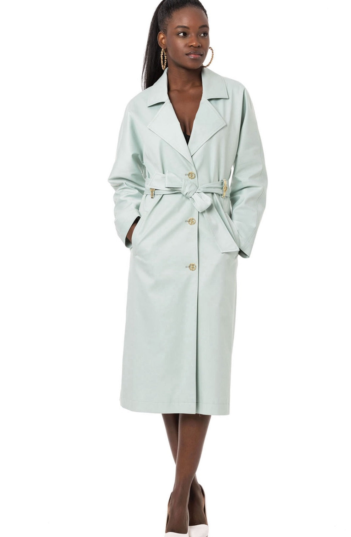 Cotton Blend Belted Trench Coat