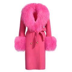 Wool Cashmere Coat with Mongolian Fur Collar | Women's Luxury