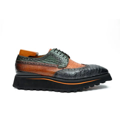 Genuine Crocodile Leather Handmade Grey Brown Brogue Shoes