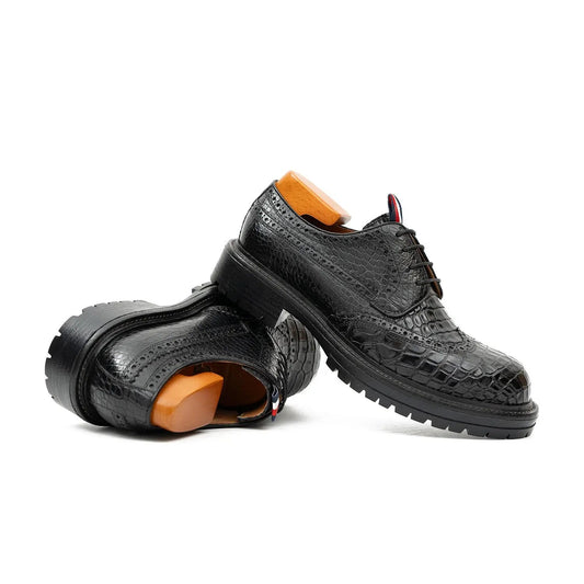Genuine Crocodile Leather Men's Derby Brogues Black
