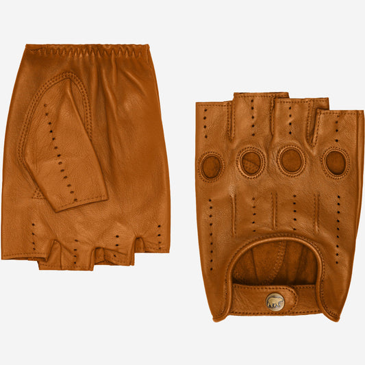 Pair of brown leather gloves on a white background