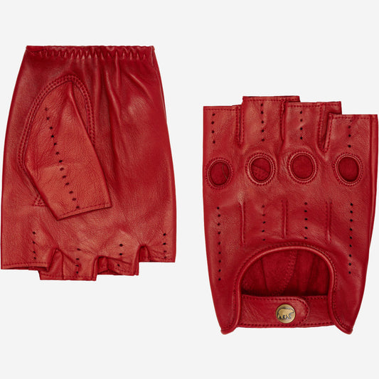 Red leather gloves on a white background
