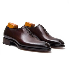 Pair of brown dress shoes on a white background